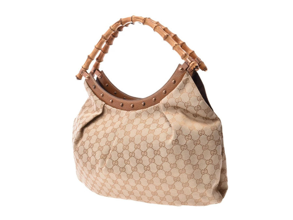 Gucci 2way Hobo GG Beige Bamboo Canvas Bag Tan